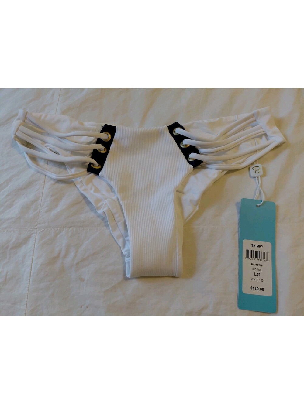 NWT Beach Bunny Skimpy Bottom Rib Tide Size L White #252
